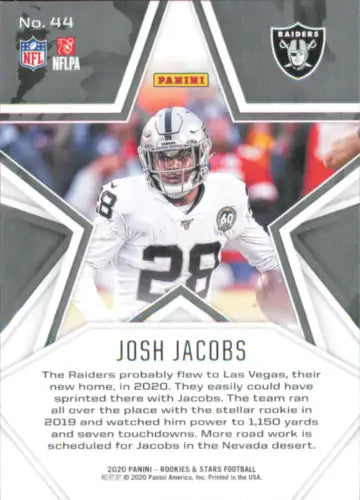 2020 Rookies and Stars #44 Josh Jacobs Las Vegas Raiders NFL Football Card NM-MT