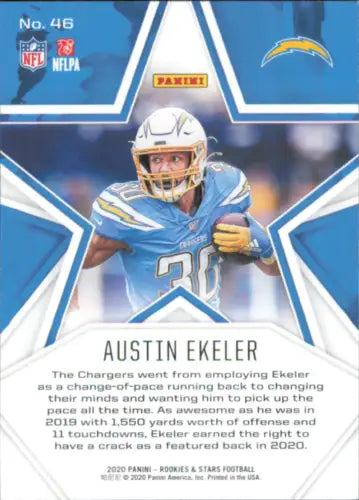 Austin Ekeler Los Angeles Chargers football card from 2020 Rookies and Stars set