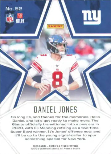 Daniel Jones New York Giants NFL Football Card 2020 Rookies and Stars #52 NM-MT