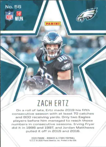 Zach Ertz Philadelphia Eagles NFL Football Card 2020 Rookies and Stars #56 NM-MT