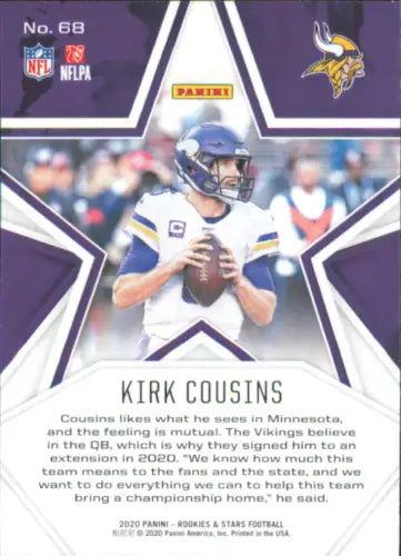 Kirk Cousins Minnesota Vikings football card from 2020 Rookies and Stars set