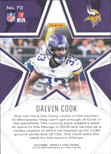 Dalvin Cook Minnesota Vikings football card from 2020 Rookies and Stars #70 NM-MT