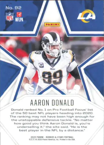 Aaron Donald Los Angeles Rams NFL Football Card 2020 Rookies and Stars #92 NM-MT