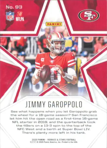 Jimmy Garoppolo San Francisco 49ers football card 2020 Rookies and Stars #93 NM-MT