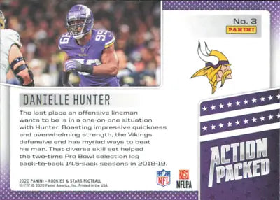 Danielle Hunter 2020 Rookies and Stars Action Packed football card Minnesota Vikings NM-MT