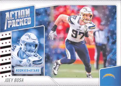 Joey Bosa football card from 2020 Rookies and Stars Action Packed Los Angeles Chargers NM-MT