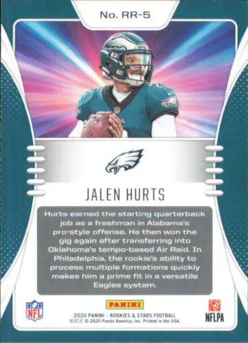 Jalen Hurts 2020 Rookies and Stars Rookie Rush football card for Philadelphia Eagles