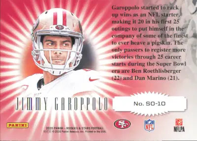 Jimmy Garoppolo football card from 2020 Rookies and Stars Standing Ovation collection