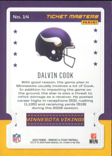 Dalvin Cook football card from 2020 Rookies and Stars Ticket Masters series