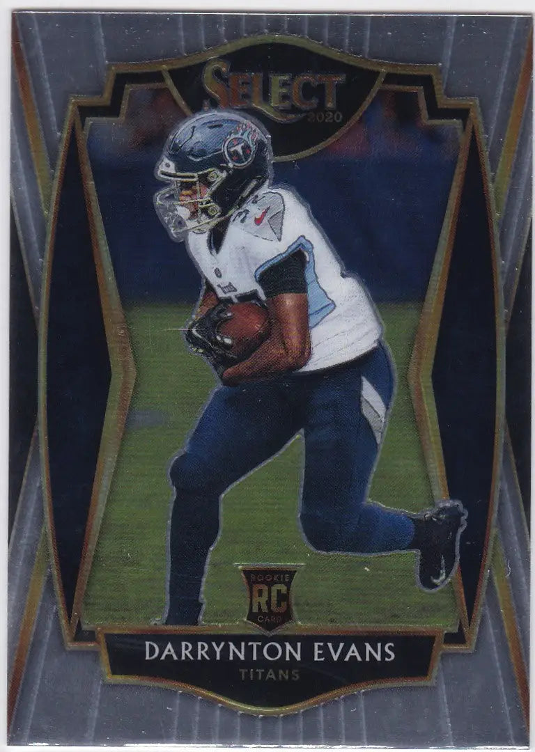 Football trading card of Darryton Evans RC Tennessee Titans in white jersey