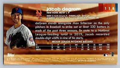 Baseball card back of 2020 Stadium Club #118 Jacob deGrom Oversized Widevision