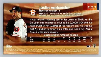 Justin Verlander baseball card from 2020 Stadium Club Oversized Widevision set