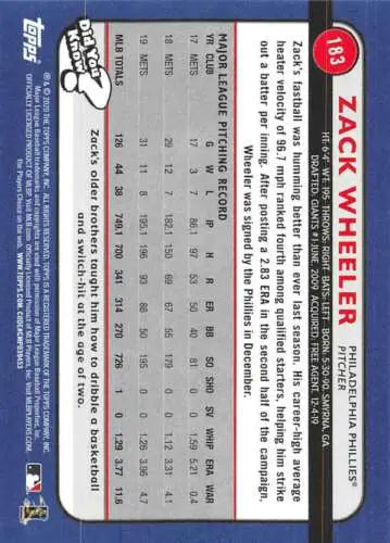 Zack Wheeler baseball card from 2020 Topps Big League #183 with original gloss finish