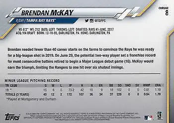 Brendan McKay Rookie baseball card from 2020 Topps Chrome #8 for Tampa Bay Rays