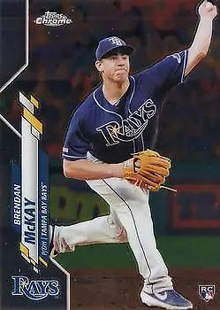 Baseball card of Brendan McKay from 2020 Topps Chrome Rookie series for Tampa Bay Rays