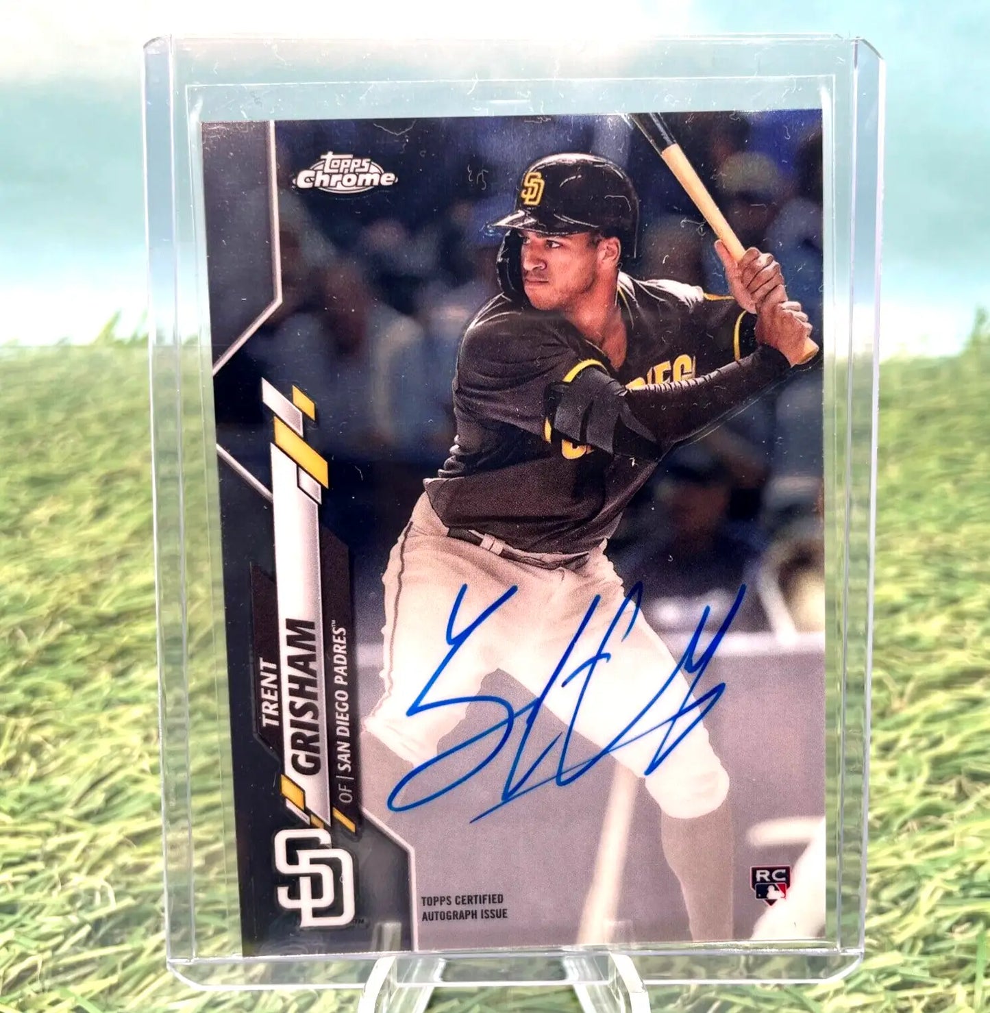 Trent Grisham autographed baseball card from 2020 Topps Chrome Auto RC Padres