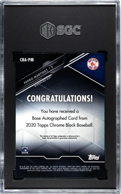 Back of baseball card features Congratulations text and Boston Red Sox logo