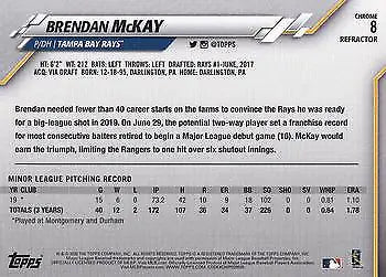 Back of 2020 Topps Chrome Sepia Refractors #8 Brendan McKay Rookie card Tampa Bay Rays