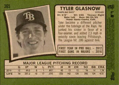 Tyler Glasnow 2020 Topps Heritage #365 Tampa Bay Rays MLB Baseball Card NM-MT