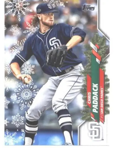 Baseball card featuring 2020 Topps Holiday HW128 Chris Paddack with original gloss