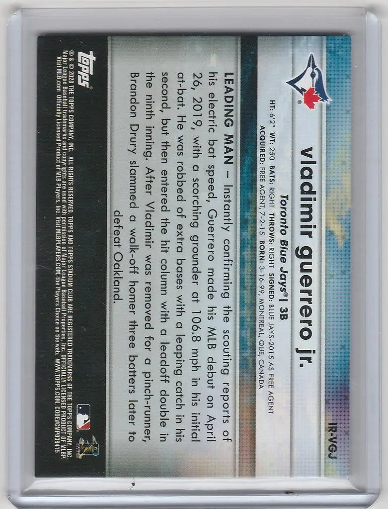 Baseball trading card of Vladimir Guerrero Jr. from Topps Instavision IR-VGJ Toronto Blue Jays