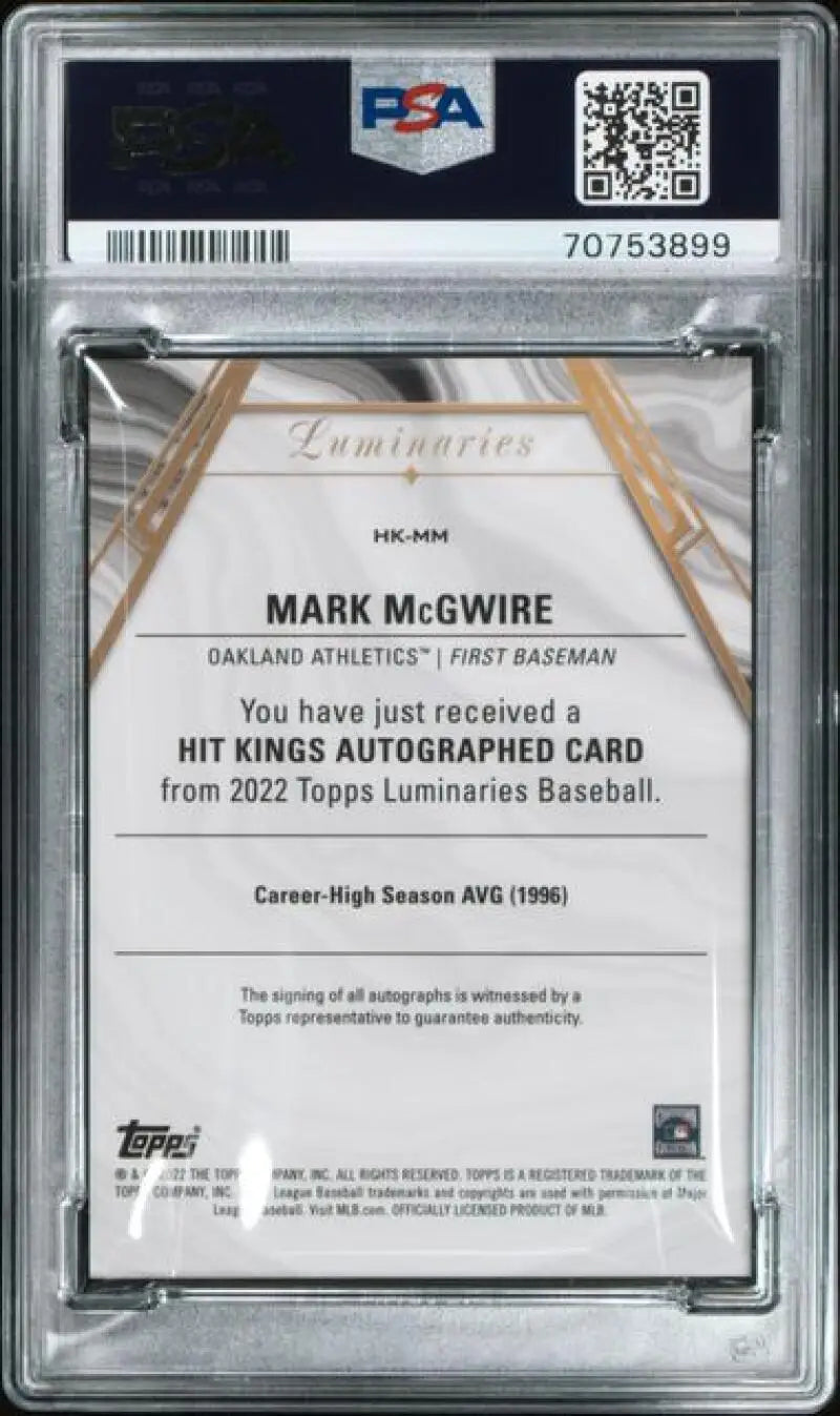 PSA 10 Gem Mint Mark McGwire 2020 Topps Luminaries Cardinals Auto Baseball Card