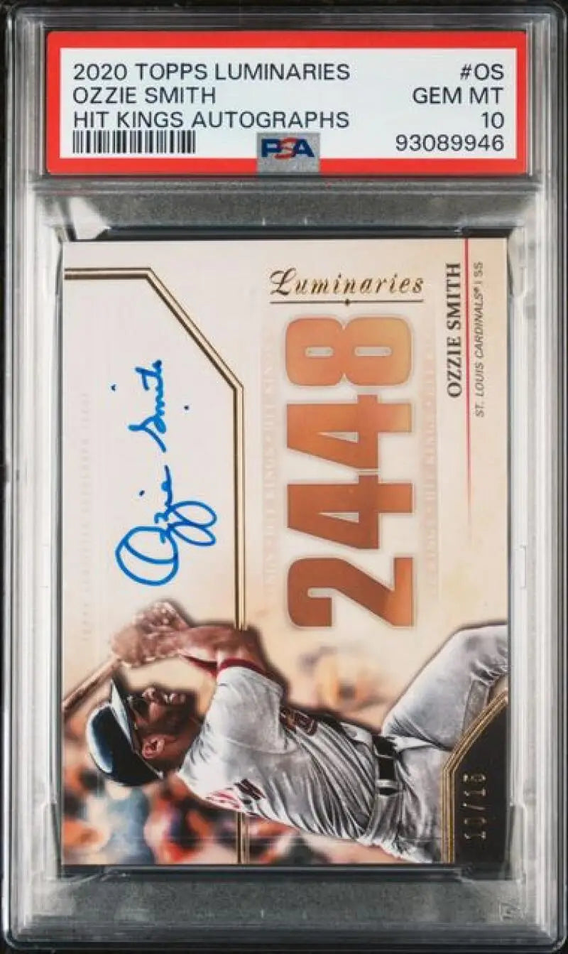 PSA 10 Gem Mint Ozzie Smith autograph baseball card from 2020 Topps Luminaries set