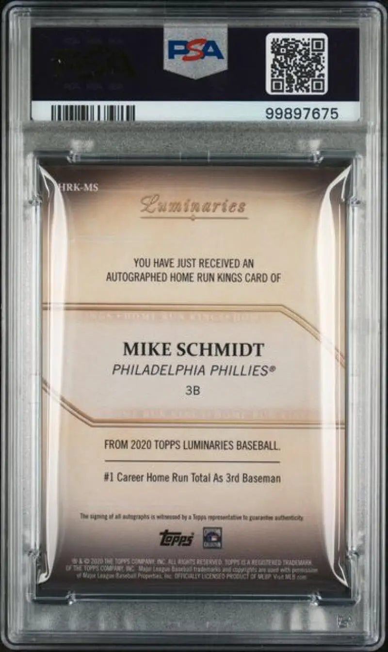 PSA 10 GEM MINT Mike Schmidt Autograph 2020 Topps Luminaries Home Run Kings Baseball Card