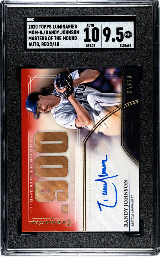 Graded Randy Johnson baseball card with autograph and 300 graphic, Topps Luminaries Masters