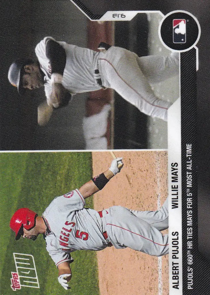 Baseball trading card featuring Albert Pujols and Los Angeles Angels action shots