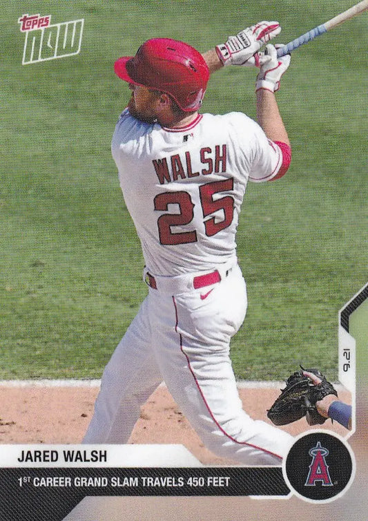 Jared Walsh Los Angeles swinging bat in white and red uniform for 2020 TOPPS NOW #297