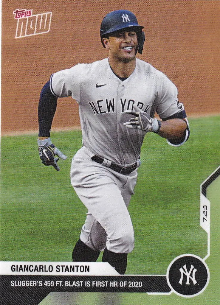 Giancarlo Stanton sprinting on field in New York Yankees uniform for trading cards