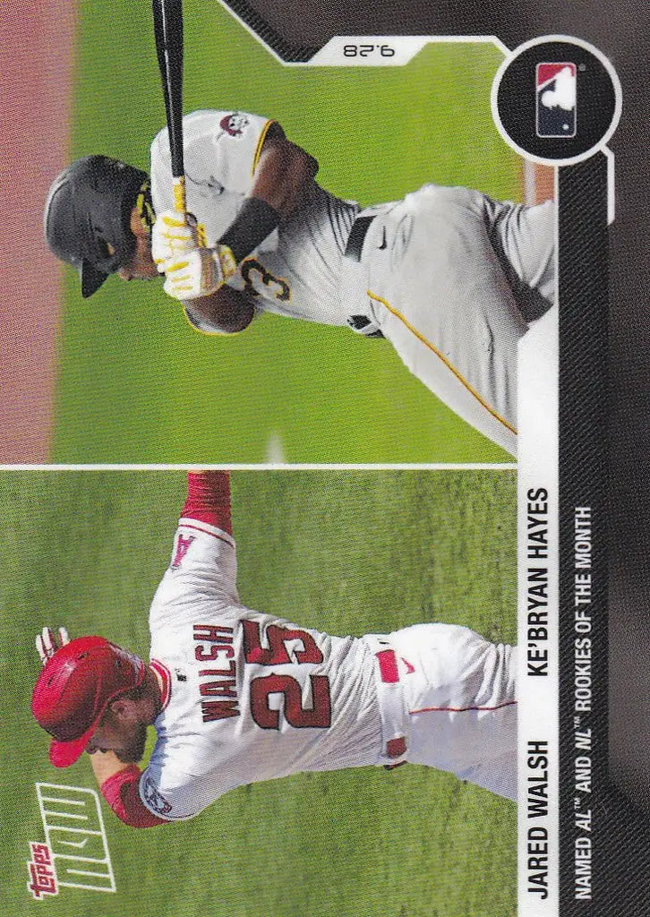 Baseball trading card of Jared Walsh Los Angeles Angels in batting and fielding poses