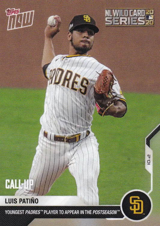 Baseball player Luis Patino in a San Diego Padres uniform mid-pitch