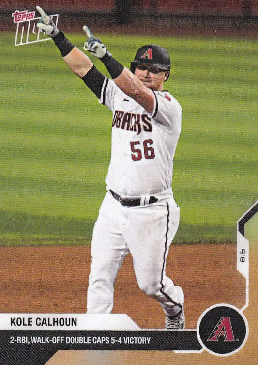 Kole Calhoun celebrating in white Arizona Diamondbacks uniform, product 2020 Topps Now #67