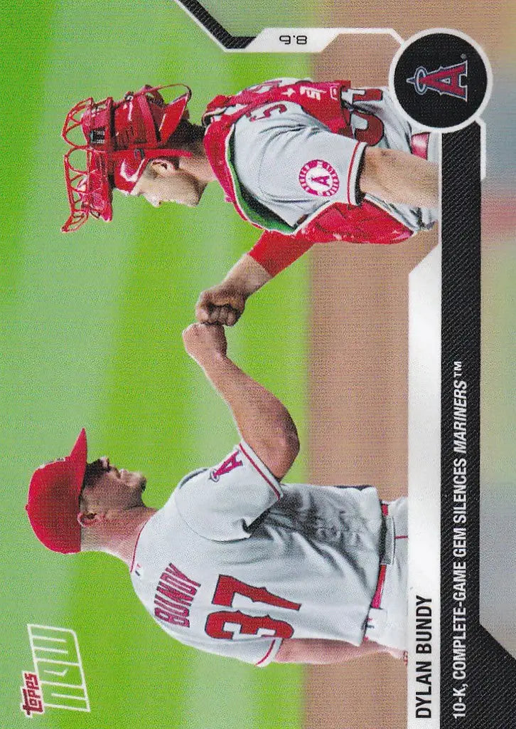 Baseball trading card of Dylan Bundy Los Angeles Angels pitcher in mid-throw