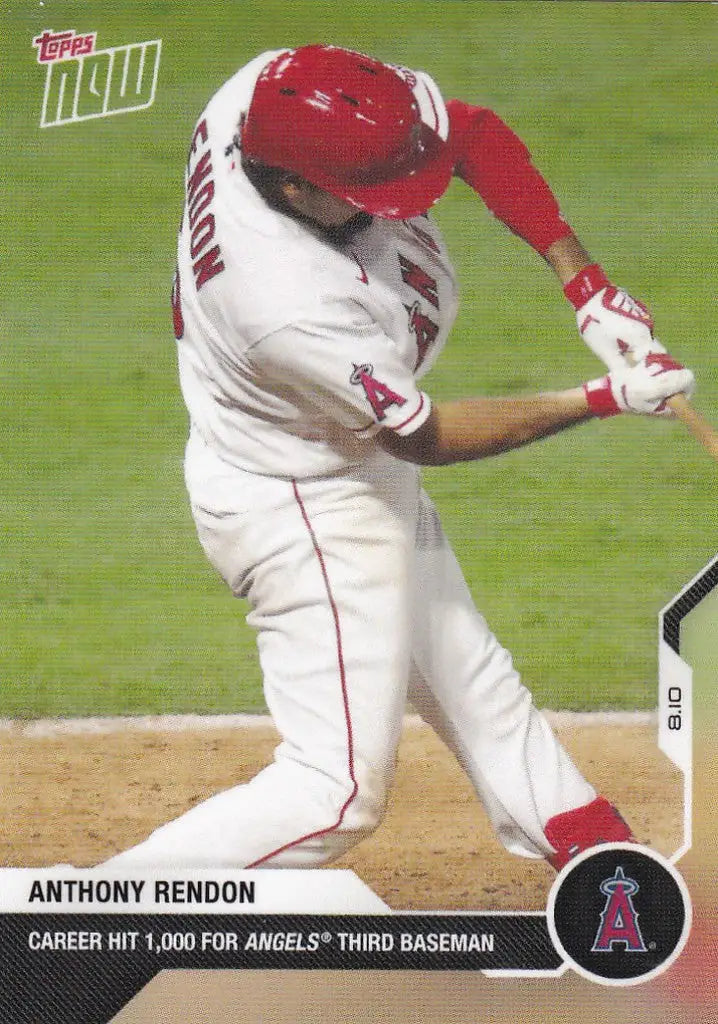 Anthony Rendon Los Angeles swinging bat in white and red uniform for 2020 Topps Now