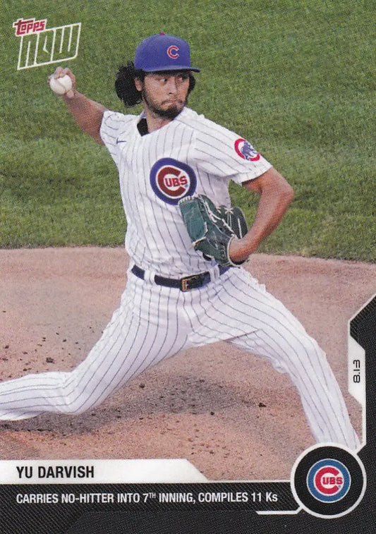 Baseball pitcher Yu Darvish in Chicago Cubs uniform mid-throw on the mound