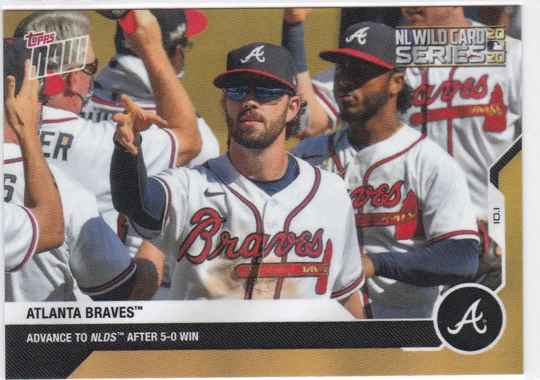 Baseball card of Atlanta Braves team celebrating bonus NL Wild Card Playoffs victory