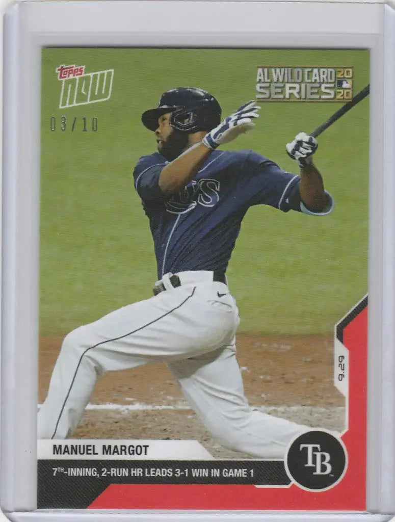 Baseball card of Manuel Margot swinging bat for Tampa Bay Rays 2020 Topps Now Parallel