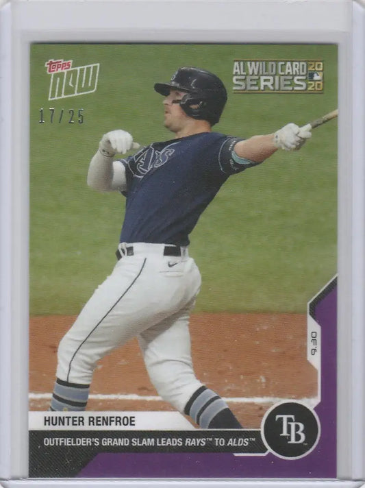 Baseball card of Hunter Renfroe Tampa Bay Rays swinging a bat from 2020 Topps Now