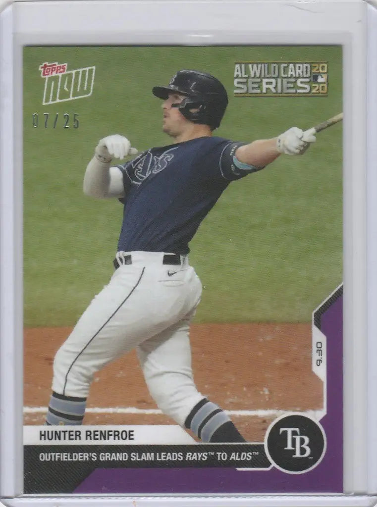 Baseball card of Hunter Renfroe swinging bat for Tampa Bay Rays 2020 Topps Now Parallel