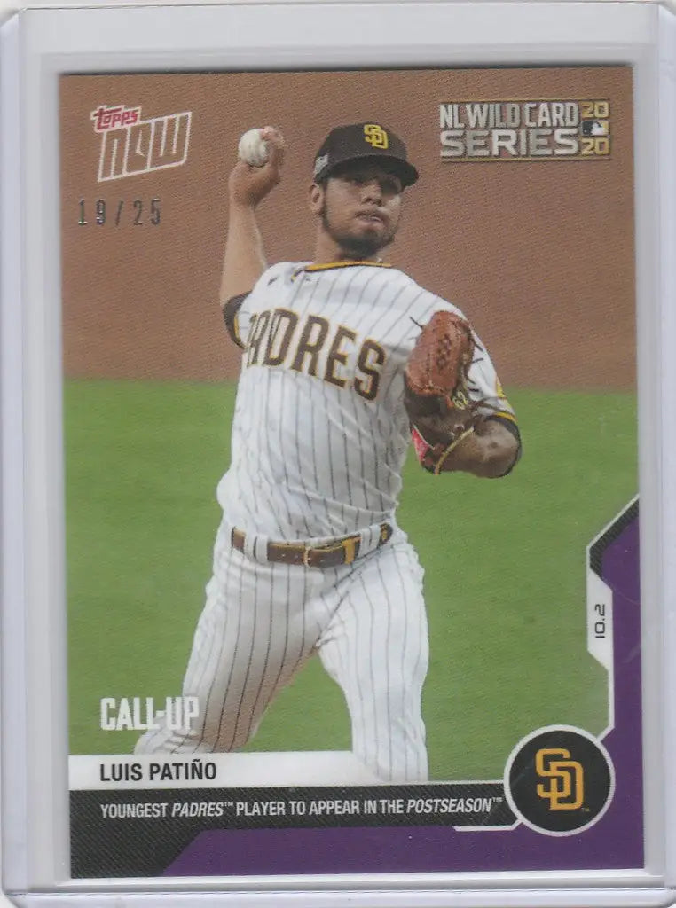 Luis Patino San Diego Padres pitcher mid-throw on 2020 Topps Now Parallel #360 card