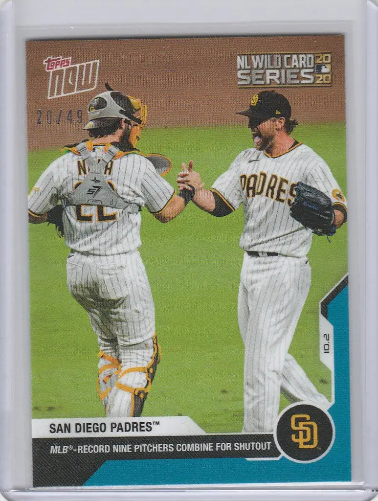 Baseball card of San Diego Padres players celebrating a shutout victory on the field