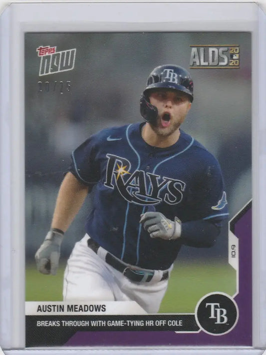 Austin Meadows Tampa Bay Rays in action on 2020 Topps Now Parallel #396 card