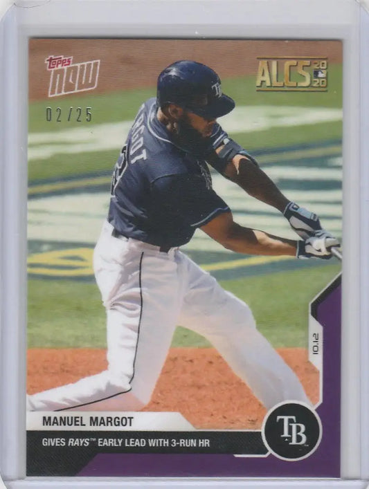 Baseball card of Manuel Margot mid-swing for Tampa Bay Rays 2020 Topps Now Parallel