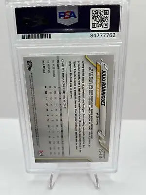 Encased Julio Rodriguez baseball card from 2020 Topps Pro Debut #PD-111 Auto PSA A