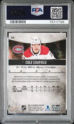 Graded Skybox Metal Universe Cole Caufield #200 Hockey Card PSA 7 for collectors