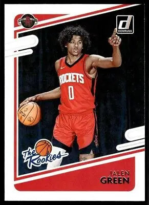 Jalen Green Houston Rockets basketball card from 2021-22 Donruss The Rookies series