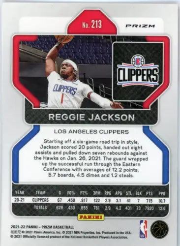 2021-22 Panini Prizm Red White and Blue Reggie Jackson LA Clippers basketball card